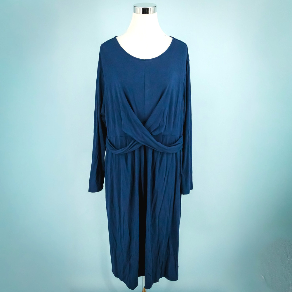 J. Jill Plus Size 2X Navy Blue Wearever Cross Front Scoop Long Sleeve Midi Dress